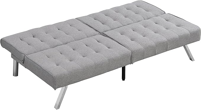 Sofa Adjustable Couch Sleeper Sofa Bed for Living RoomLoveseat Upholstered Modern Convertible FutonFaux Linen Grey
