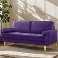 65 Inch Purple Velvet Couch Small Loveseat Sofa &amp Office Sofa for Small Space Smalls Couch for Bedroom Livingroom 2 Pillows Gold Legs Tufted Seat (Purple)