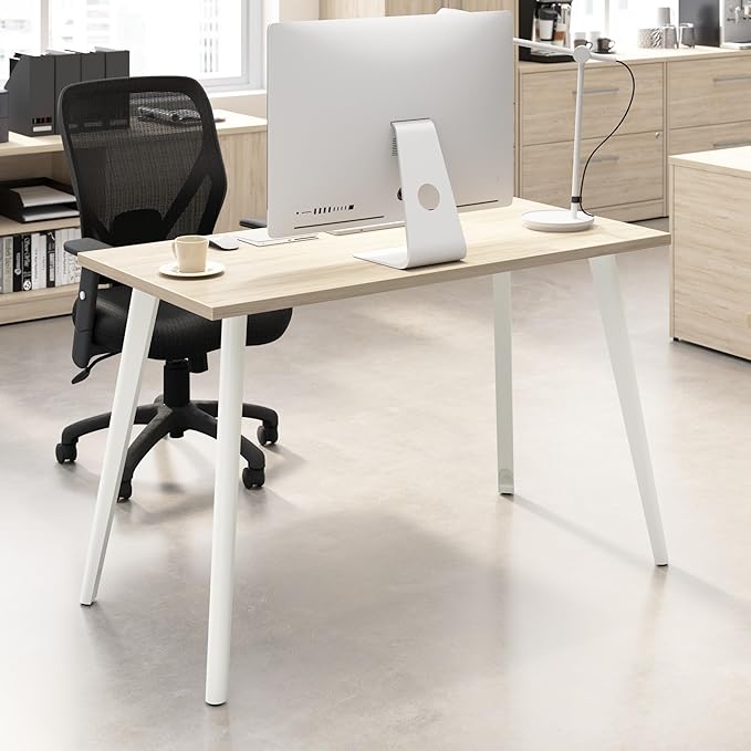 Bush Business Furniture Computer Desk 48 Inch Gaming Table for Home Office Commercial-Grade with Splayed Metal Legs Vista Collection Modern Beige/White