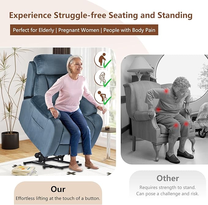cinkehome Small Power Lift Recliner for Elderly Lift Chair Recliners Electric Recliner Chairs for Seniors Remote Control Adjustable Side Pocket (Navy Blue)