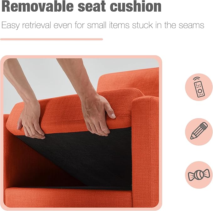 HOMREST 360° Swivel Accent Chair Single -Terracotta Orange Linen Fabric Armchair with Lumbar Pillow &amp Storage Pockets Ergonomic Barrel Chair for Living Room Office Bedroom