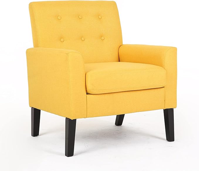 Fabric Accent Chair for Living Room Bedroom Button Tufted Upholstered Comfy Reading Accent Chairs Sofa (Yellow)