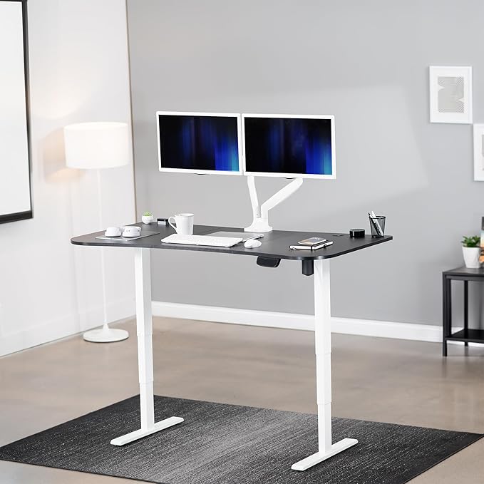VIVO Electric 63 x 32 in Standing Desk Memory Height Adjustment 176 lb Frame Support 2E Series Black Top White Frame DESK-KIT-2EWB