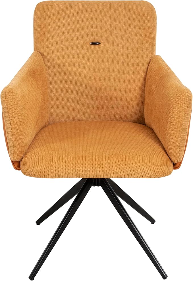 KEIKI 360° Swivel Home Office Desk Chairs Set of 2Modern Dining Chairs with Arm Upholstered Bedroom Chairs with Metal BaseMakeup Chair for Vanity Living Room Bedroom Orange