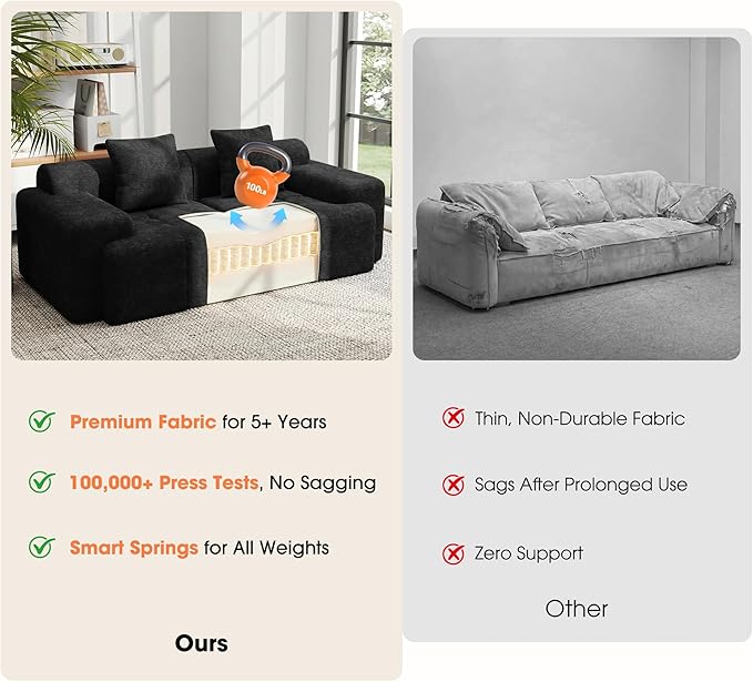 83.5 Sectional Loveseat Sofa Luxury 32.6 Deep Seat Boneless Couch Cozy Cloud Couches for Living Room Apartment Bedroom No Assembly Required (Dark Gray) | 17 Thickened Seat Super Soft Seat 2