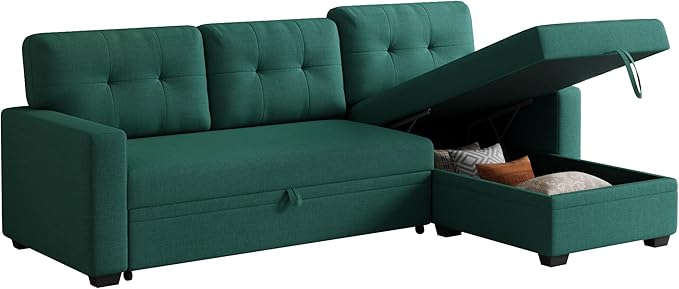 Ball &amp Cast L-Shape Reversible Sectional Sleeper Sofa Bed 4 in 1 Pull Out Couch with Storage Chaise &amp Removable Back CushionsConvertible Sleeper Corner Couch Pull-Out Sofa Bed for Living Room