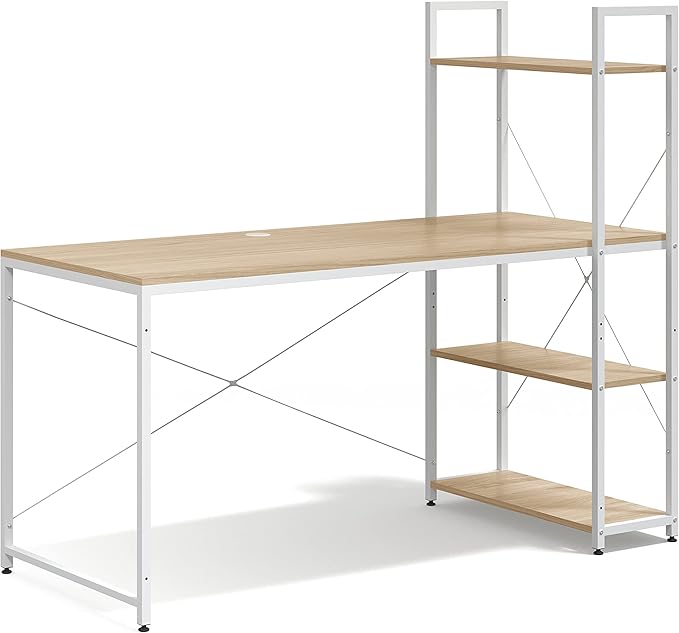 Ames 55 Reversible Gaming Computer Desk with Adjustable Shelves Home Office Desk Grommet Cable-Management Leveler Feet Easy Assembly White/White Oak