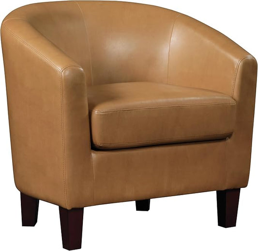 OSP Home Furnishings Ethan Tub Accent Chair with Dark Espresso Wood Legs Camel Faux Leather