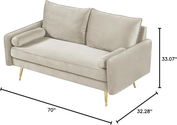 Kent Modern Loveseat European Style Velvet Living Room Furniture with Tapered Legs Vintage Flair and Sleek Design Ivory
