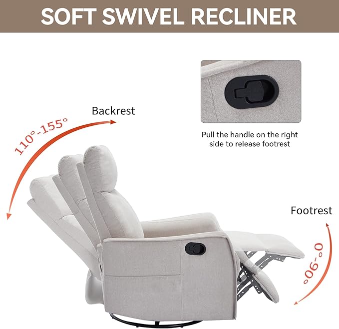 Power Lift Recliner Chair for ElderlyHeat Massage Manual Recliners Chair with RockerChair Recliners for Small SpacesPortable Chair Recliners for Living Room for AdultsEasy AssemblyBeige
