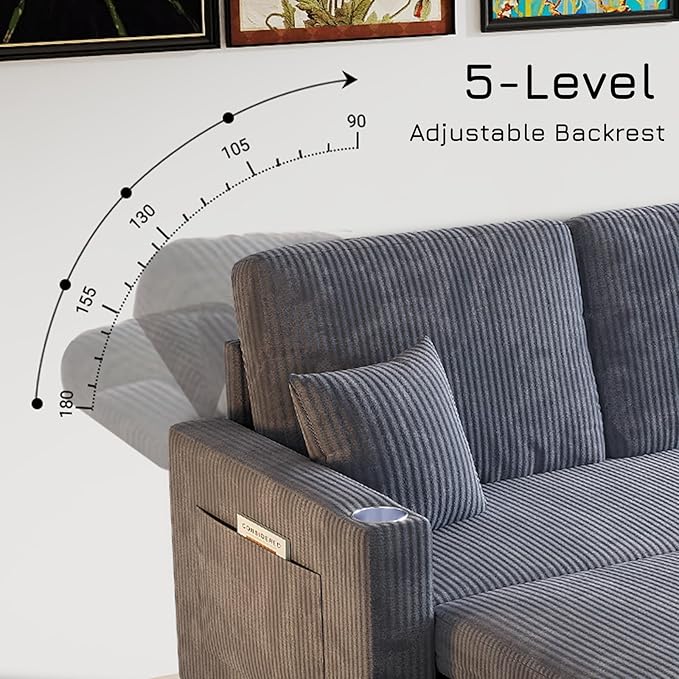 Rovibek 83 Convertible Sofa Bed Couch with Storage &amp USB Port – 4 in 1 L Shaped Sofa with Pull Out Couch Bed Side Table Cup Holder for Living Room Apartment Office Small Spaces Grey