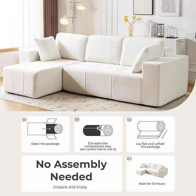 105 Cloud Modular Sectional CouchChenille Boneless Couches with Deep SeatUpholstered L-Shape Sofa with Chaise Sectional Couch for Living Room No Assembly Required (Beige Left Facing Chaise)