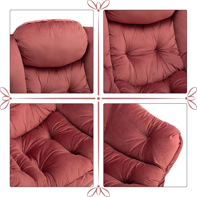 HollyHOME Lazy Chair with Armrest and Side Pocket Comfy Accent Lounge ChairLeisure Sofa Armchair for Living Room Bedroom Dorm or Small Spaces Oversized Reading Sofa ChairVelvet Dusty Rose