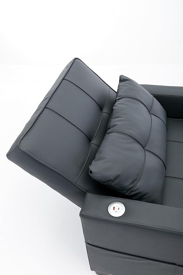 Futon Chair Bed Convertible Sleeper Chair3-in-1 Lazy Chair with USB PortsPull Out Chair Sleeper for Living Room Office Apartment (Leather Black)