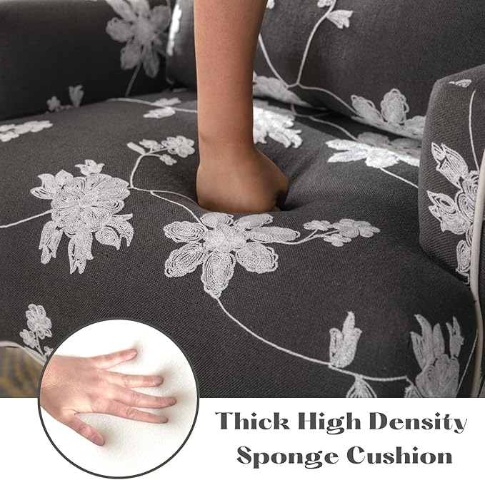 Mid Century Accent Chair Floral Reading Chair with Removable Pillow Wingback Arm Chair Upholstered Comfy Single Sofa for Living Room/Bedroom/Fireplace Grey 1PC