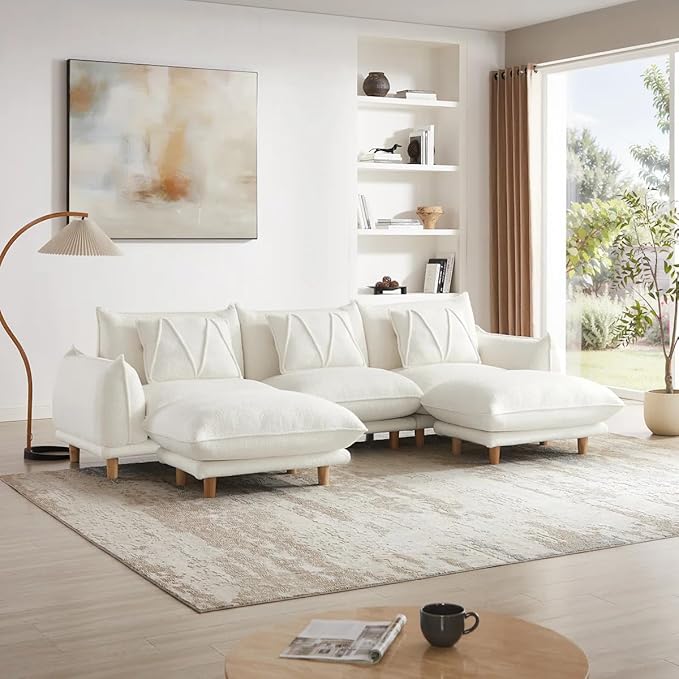 Oversized Modular Sectional Sofa Convertible L Shaped Couch with Ottoman Deep Seat Cloud Couch 126 inch Width 4 Seat Couches with Solid Wood Leg Modern Sofa for Living Room