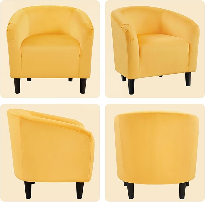 Yaheetech Accent Barrel Chair Velvet Club Chair Furry Sherpa Elegant Armchair with Cozy Soft Padded Suitable for Living Room Bedroom Reception Room Office Yellow