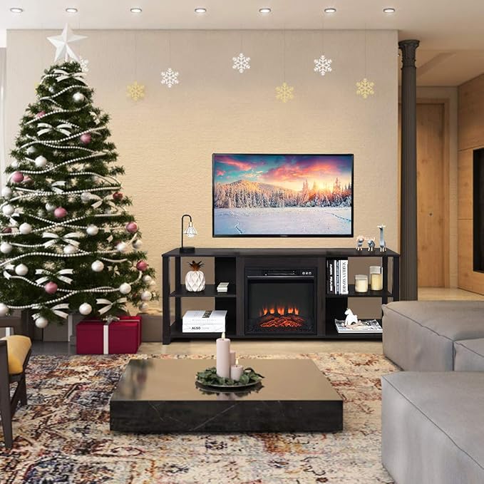 Tangkula 2-Tier TV Stand Entertainment Television Stands Modern Entertainment Centers with Adjustable Shelves Suitable for 18 Electric Fireplace (Not Included)