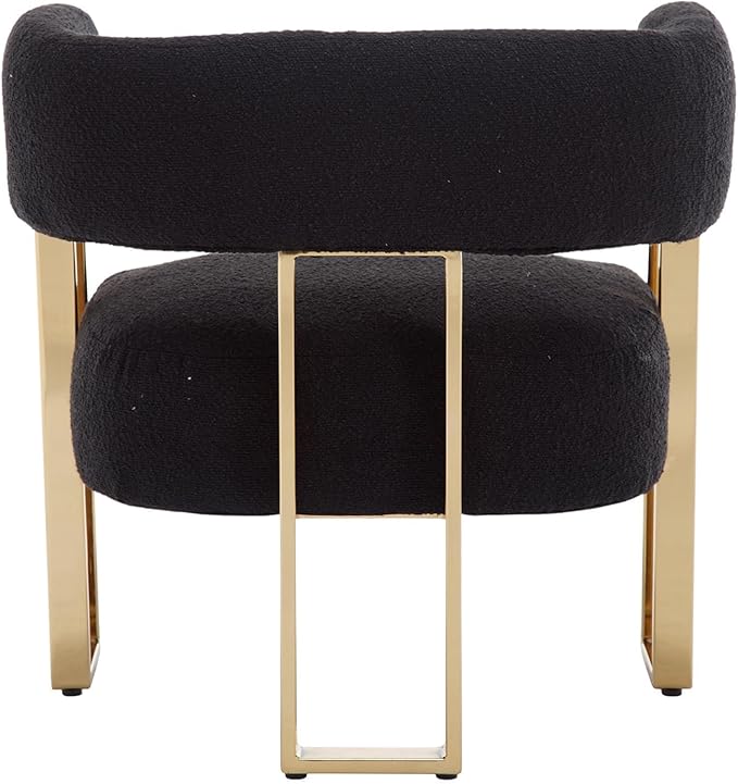 Barrel Accent Chairs Set of 2 Comfy Sherpa Upholstered Armchairs for Living Room with Semi-Open Back Reading Accent Chairs with Gold Metal Legs for Bedroom Vanity Reception Black