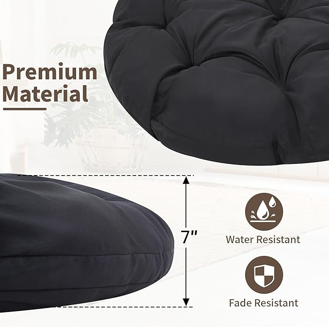 46 Giant Oversized Rattan Papasan Chair with Cushion and Frame for Adults Fluid 360° Swivel Waterproof Grey Frame with Black Cushion