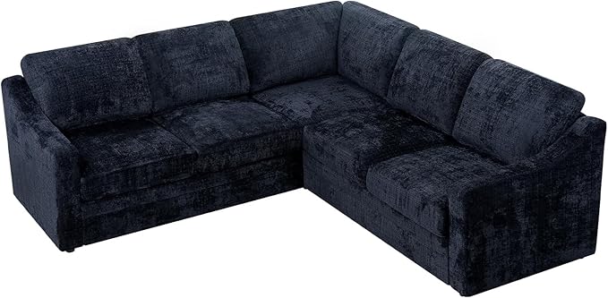 89 Inches Chenille Sectional Sofa with High Density Sponge Modern 5 Seats Corner Couch with Deep Seat Comfy Modular L Shaped Couch with Comfortable Back Cushions for Living Room Blue