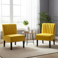 Reese Mid Century Modern Accent Chairs Set of 2 with Minimalist Design Elegant Velvet Upholstery and Solid Wood Legs Ideal for Living Room or Bedroom Yellow