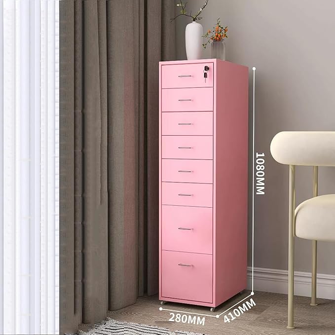 Locking File Cabinet Eight Drawer Cabinet Office Locking Storage Cabinet Iron Data Cabinet File Cabinet (Color : Pink)