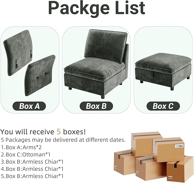 97 Modular L-Shaped Sectional Cloud Couch with Storage Ottoman - Velvet Deep Seating Sofa Set with Pillows Convertible 3-Seater for Living Room Apartment Office (Green)
