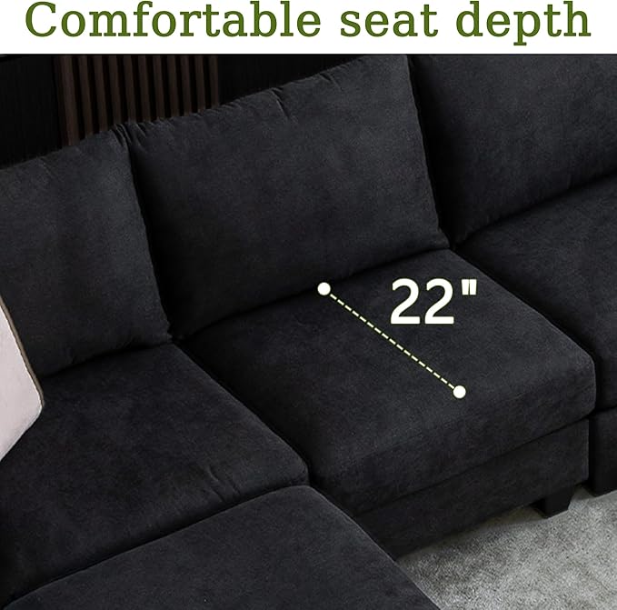 122.8 Large Sectional Couches for Living Room 6 Seater L Shaped Modular Sectional Sofa with Storage Ottoman &amp USB Oversized Corner Couch for Living Room（Black）