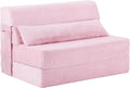 Tiita Convertible Folding Sofa Bed Twin Size for Adults with Pillow Plush Fabric Floor Mattress Couch Bed Washable Cover &amp Side Pocket Guest Room Dorm Apartment Living Room Pink
