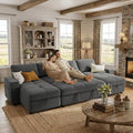 WEUP 105 Sectional Sofa with Pull Out Bed U Shaped 4 Seat Sleeper Sofa with 2 Storage Adjustable Backrest USB Ports Tool-Free Assembly Plush Corduroy Sectional Couches for Living Room Dark Grey