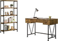 Coaster Home Furnishings - Analiese - Metal and Wood - 2-Piece Computer Desk and Bookcase Set with Three Storage Drawers Four-Shelf Bookcase - Farmhouse - Home Office - Rustic Nutmeg - 801541-S2
