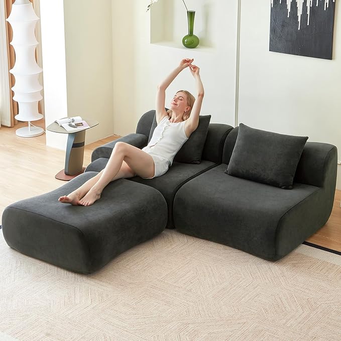 Cloud Couch Sectional114-Boneless Couch in a BoxUpholstered Couches for Living Room Bedroom with L-Shape ChaiseModern Comfy Sofa-Cool Gray CouchesNo Assembly RequiredLow -Profile Sofa
