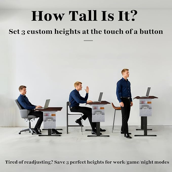 NSY Audio Electric Standing Desk 48x24 Inches - Height Adjustable Whisper Quiet Motor White Top &amp Black Frame for Home Office Gaming Focused Work White