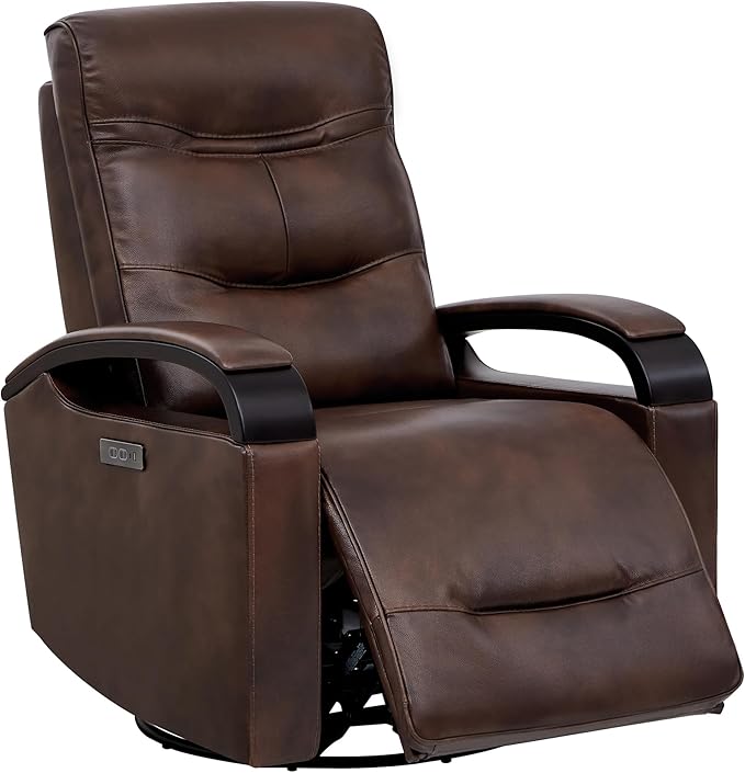CHITA Genuine Leather Power Swivel Glider Rocker Recliner FSC Certified Mid Century Modern Recliner Chair for Adults Adjustable Power Headrest for Nursery and Living Room Cognac Brown