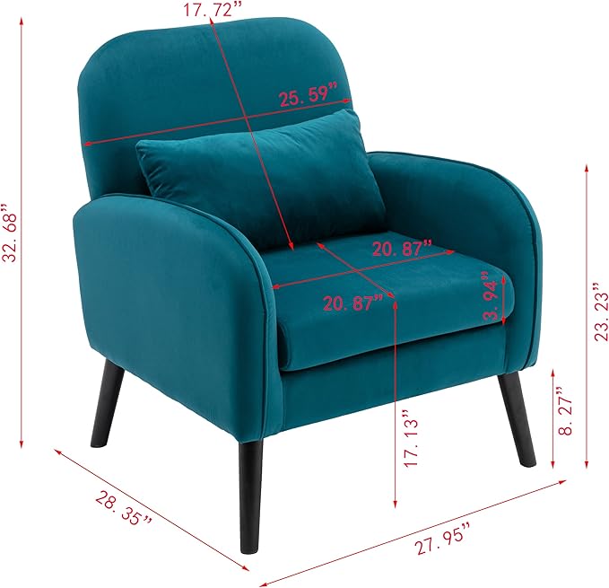 Mid Century Modern Accent ChairSingle Sofa Chair with Solid Wood Legs Comfy Fabric Upholstered Reading Armchair with A Soft Cushionfor Living Room BedroomApartmentOffice (Teal)