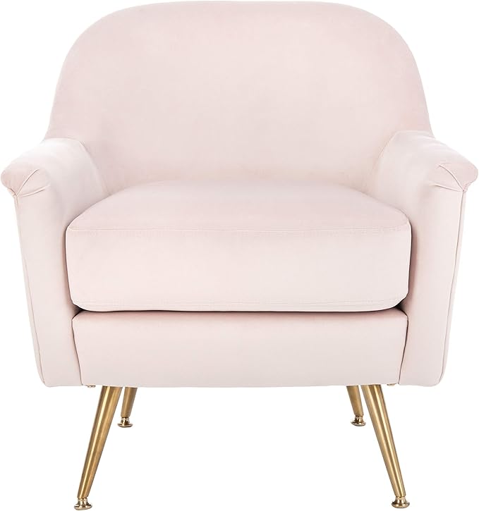 Safavieh Home Brienne Retro Glam Blush Pink Velvet and Brass Arm Chair