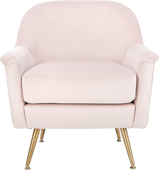Safavieh Home Brienne Retro Glam Blush Pink Velvet and Brass Arm Chair