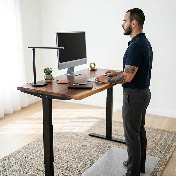Walnut Standing Desk - W48 × D27 Solid Wood Live Edge Adjustable Height Sit Stand Desk - Dual Motor Frame with Memory Presets Quick Assembly - Stand Up Home Office Table by MWS Studio