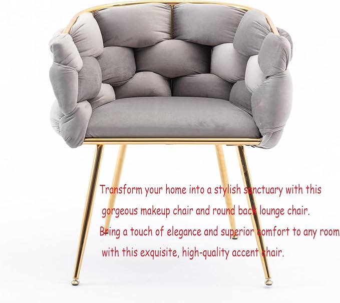 Luxury Velvet Accent Chair with Gold LegsModern Stylish Cosmetic Chair for Desk Living Room or BedroomComfortable Single Sofa Chair for Home Office (Gray)