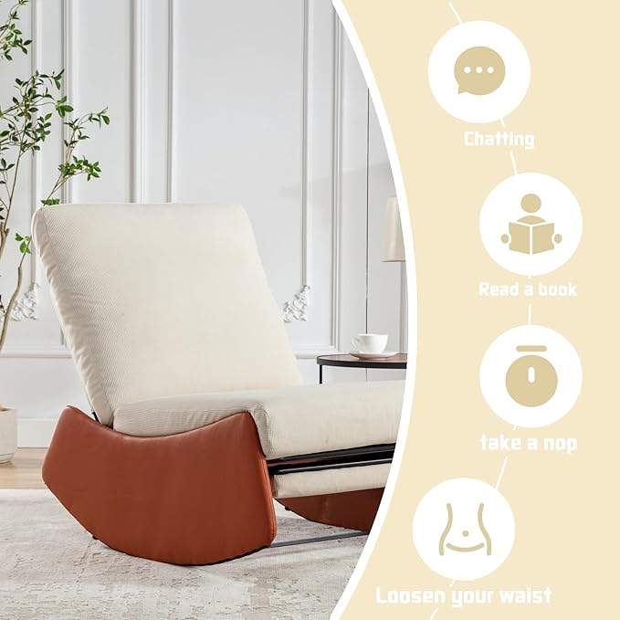 Modern Rocking Chair Recliner Comfy Rocker Nursery Chair with Footrest Accent Reading Chair Upholstered Lounge Chair for Relaxing RestingSoft Padded Rocker for Indoor Living Room BedroomOrange