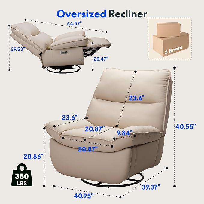FLEXISPOT XR7 Power Swivel Recliner Chair for Adults Oversized 270° Swivel Rocker Recliner Faux Leather Electric Glider Nursery Chair w/ Side Pocket Infinite Position Living Room Nursery Beige