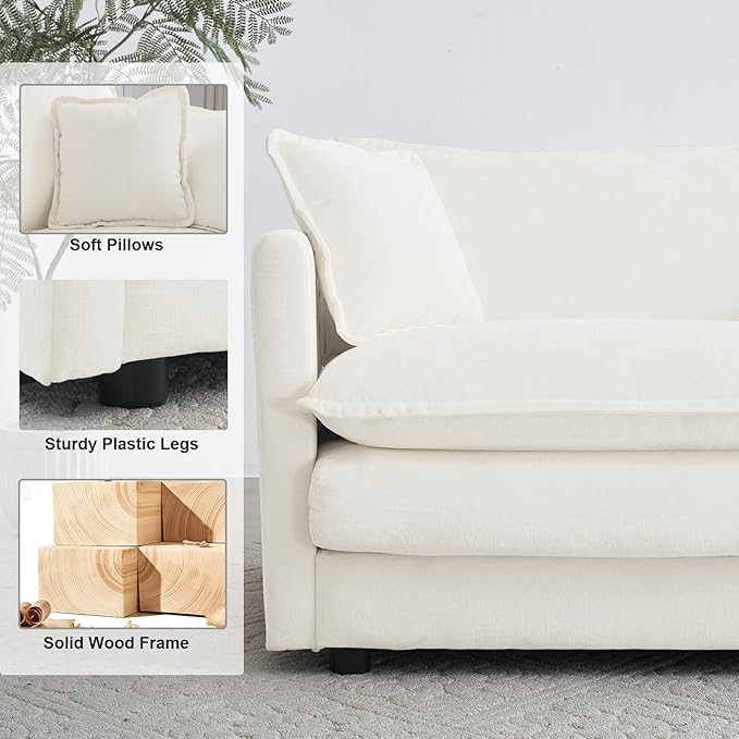 KIVENJAJA Chenille Modular Sectional Couch Modern 3 Seater Comfy Deep Seat Cloud Sofa with 5 Pillows for Living Room Bedroom Office Apartment 111.5”W Beige