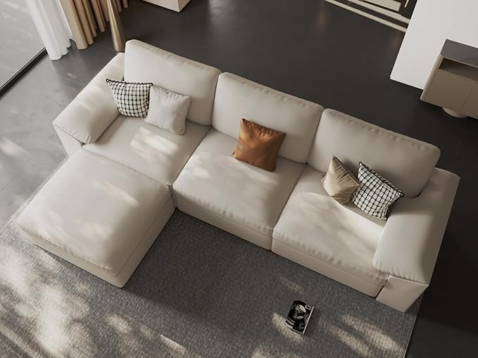 EASE MOOSE Leather Sectional Couch Oversized Modular Sectional Sofas Wide Deep Seat Modular Couch Scratch Resistant Faux Leather Material L Shaped Sofa for Big Spaces Beige