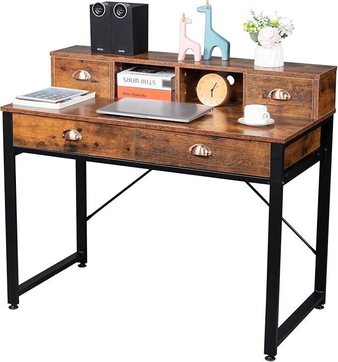 Desk Gaming Desk Home Office Writing Desk Study Table Workstation Writing Computer Desk Space Saving Table Simple Home Office DeskDesk with Drawers Home Office Desk with Storage 106x54x90CM