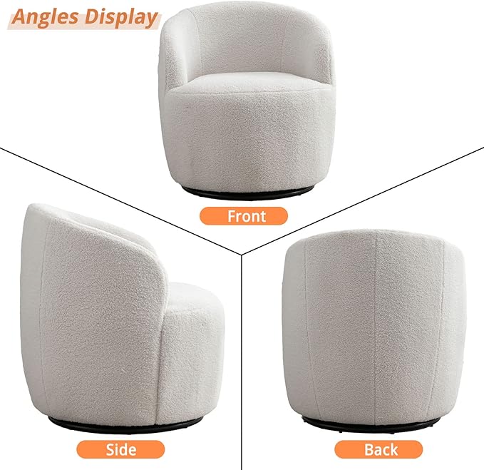 KIVENJAJA Swivel Barrel Chair Teddy Sherpa Upholstered Modern Round Accent Arm Chairs 360 Degree Swivel Small Single Sofa Armchair for Nursery Living Room Bedroom (Teddy Ivory)