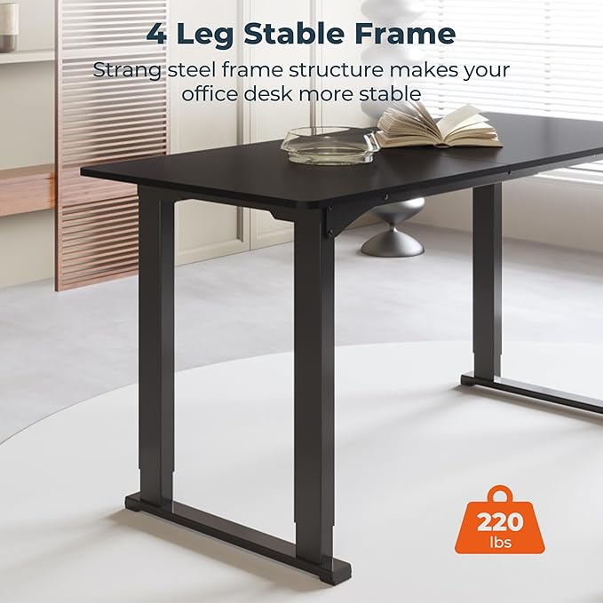 4 Legs Standing Desk Large 71x31 Inches Electric Adjustable Height Desks with Splice Board Stand Up Desks Home Office Computer Workstation Black