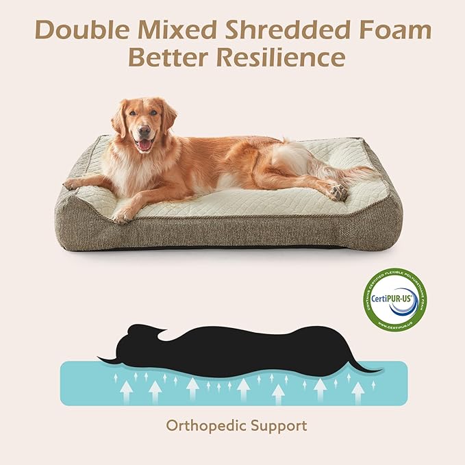 JOEJOY Orthopedic Dog Bed Medium Sized Dogs Extra Thick Supportive Big Dog Couch Bed with Sides Ultra Soft Pet Bed Sofa Beige 35''x25''