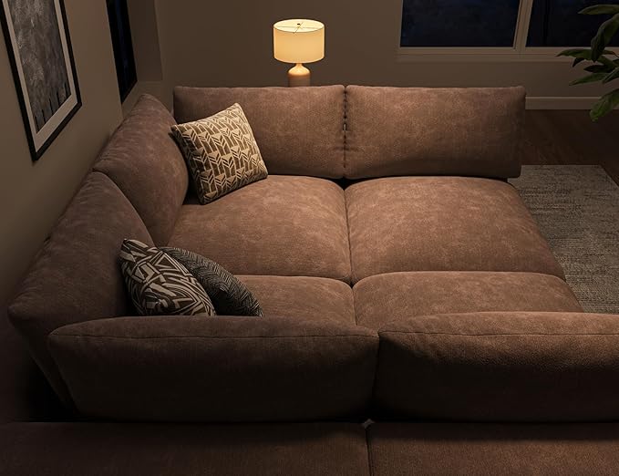 120 Cloud Sectional Couch | Oversize Boneless Couches for Living Room | 4 Seater L-Shape Sofa | Brown