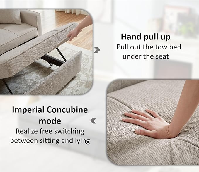 81 Inch Queen Size Convertible Sleeper Sofa 3 in 1 Sleeper Couch with Storage and Pull Out Bed Oversized Loveseat Futon Sofa Hide-A-Bed Fold Out Couch for Living Room